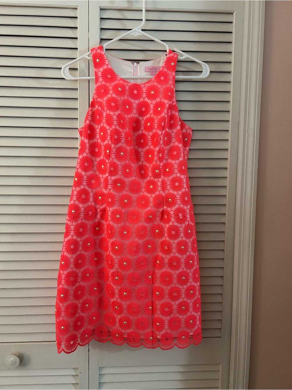 Lilly Pulitzer Neon Coral Eyelet Daisy Shift Dress
